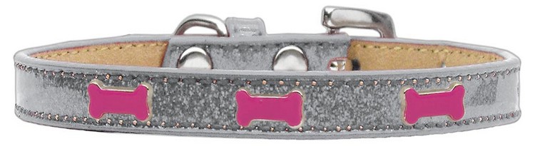 Pink Bone Widget Dog Collar Silver Ice Cream Size 16